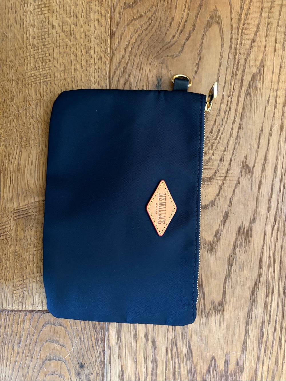 MZ Wallace Navy Pouch with Tan Leather Logo